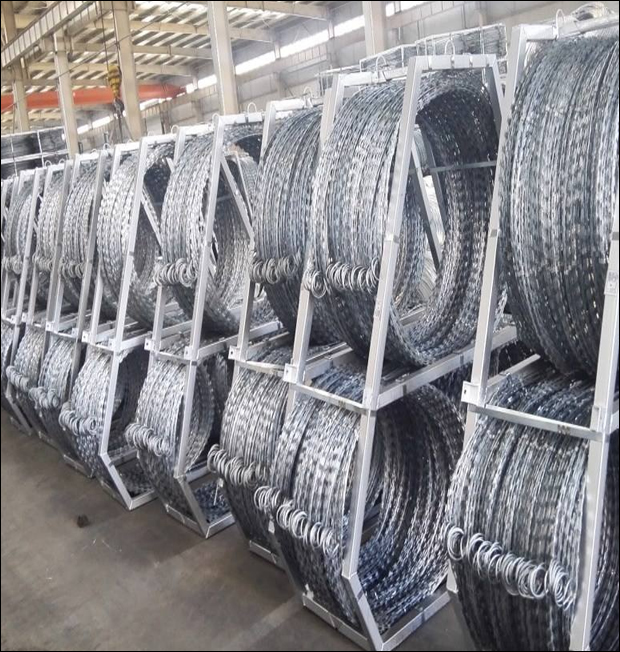Coiling of razor wire rolls