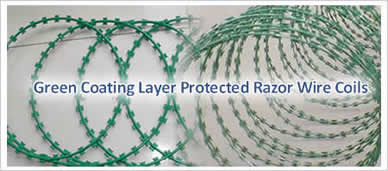 Green Coating Layer Protected Concertina Razor Wire Coils