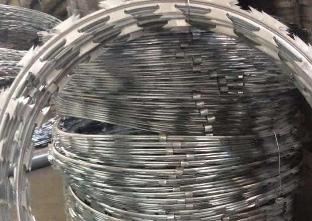 Razor wire ribbon for security fencing